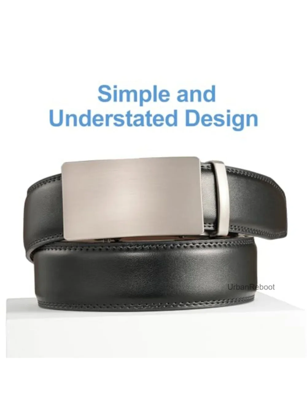 Genuine Leather Ratchet Belt Auto Buckle No-Hole Trim-to-Fit Adjustable Dress